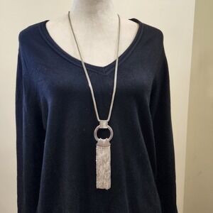 Steve Madden NWT silver tone snake chain with chain fringe pendant long necklace